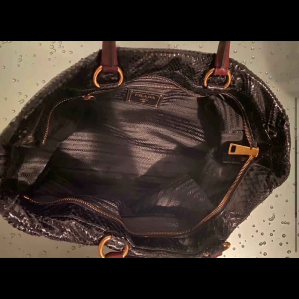 Prada Black Leather Snake Skin & Nylon Handbag Excellent Condition View 4